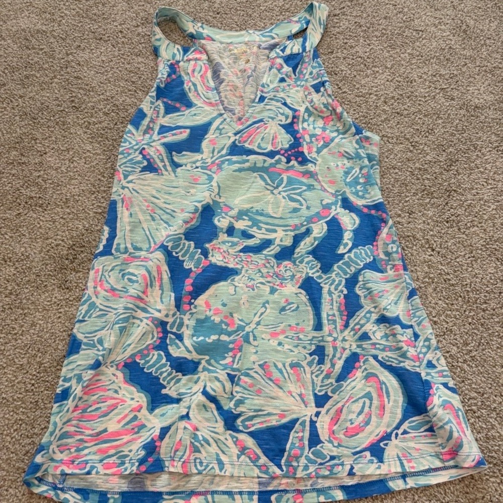 Lilly Pulitzer Arya Tank Top Womens M Blue Into The Deep Beach Resortwear Preppy